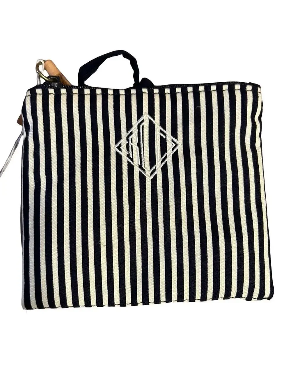 Vintage Ralph Lauren RL Monogram Black Cream Stripe‎ Fold Travel Organizer Pouch